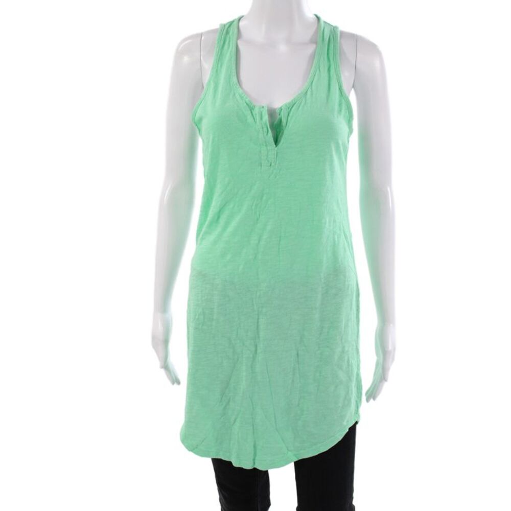 Bobi Womens Basic Henley Sleeveless Tank Green Cotton Size M